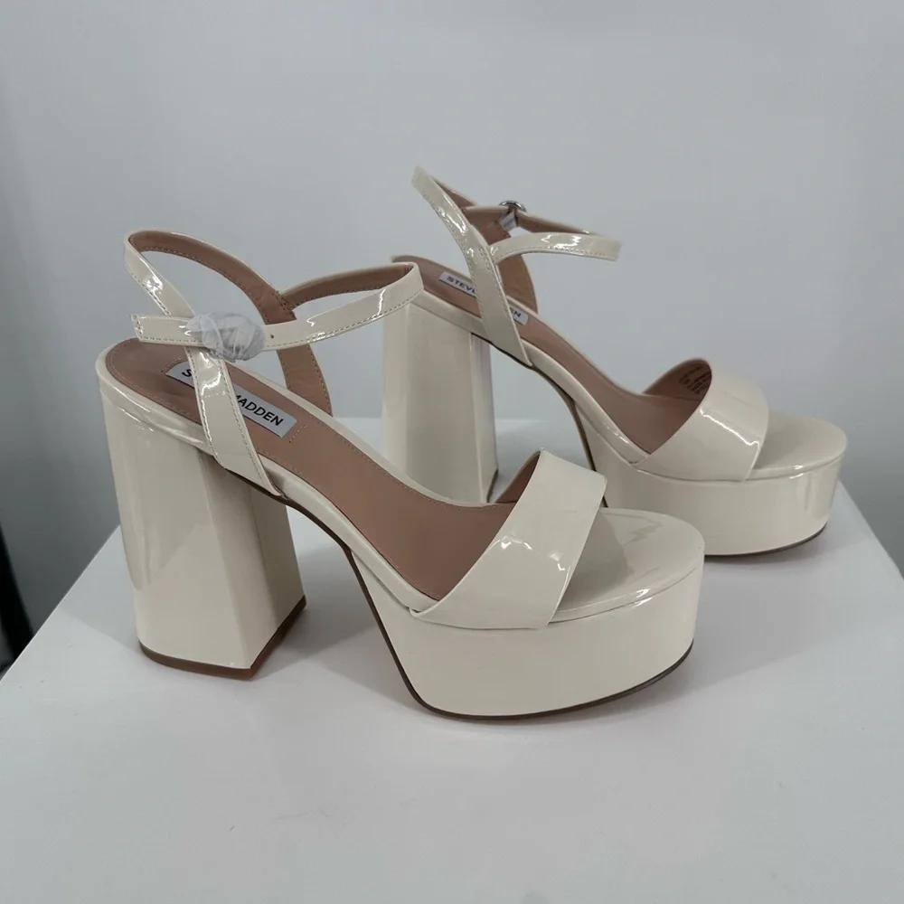 Steve Madden Jolie Platform Ankle Strap Heeled Sandals in Bone Patent size 10